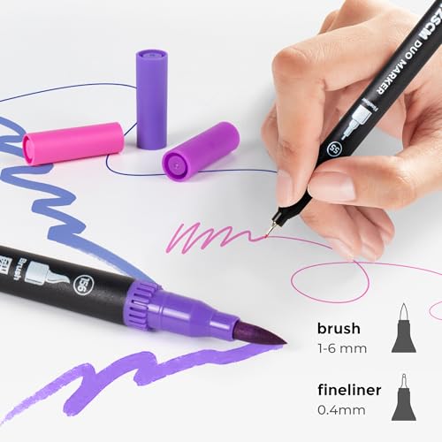 ZSCM QUALITY DECIDES THE FUTURE Purple Duo Tip Marker Pens, 12 Fine & Brush Tip Pen For Adult Coloring Books - color: 12 Purple