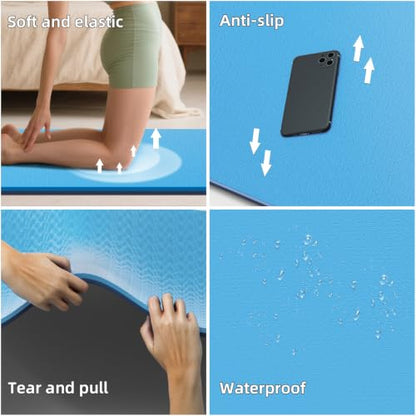 Extra Wide Yoga Mat 76"x40"x10mm TPE Non-Slip Fitness Exercise Mat - color: Medium blue + Dark blue