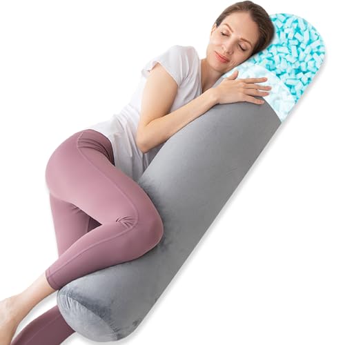 1 MIDDLE ONE Body Pillow, Memory Foam Round Body Pillows for Adults, Firm Long Bolster Pillow for Bed, Cylinder Tube Roll Pillow with Velvet Cover, 47x7.87 Inches, Grey - color: Light Grey