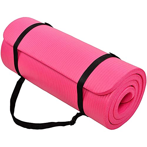 BalanceFrom Yoga Mat, 1-Inch Extra Thick High Density Exercise Mat, Anti-Tear Exercise Yoga Mat with Carrying Strap, Suitable for Various Yoga Exercises, Multiple Colors - color: Pink