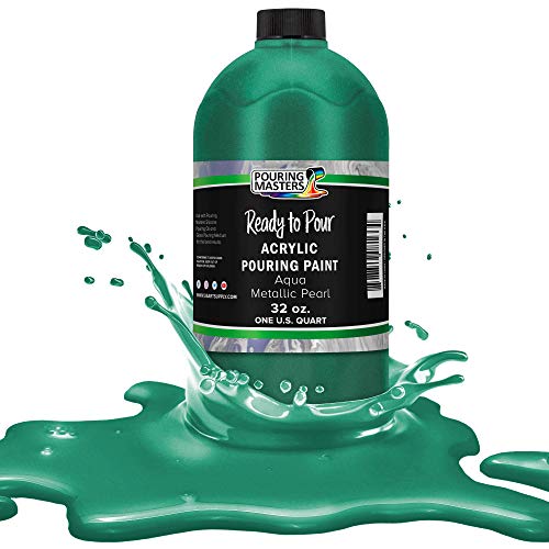 Pouring Masters Aqua Metallic Pearl Ready to Pour Acrylic Pouring Paint - Premium 32-Ounce Pre-Mixed Fluid Acrylic Paint - Fluid Art Supplies for Canvas, Wood, Paper, Tile & Rocks - color: Aqua Metallic Pearl, size: 32 Fl Oz (Pack of 1)