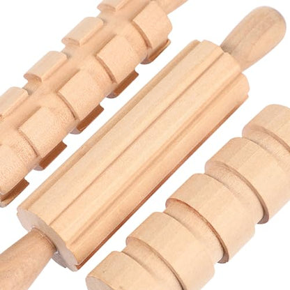 NUOBESTY Wooden Clay Tools Kids Wood Stamps Hand Rollers Plasticine Tools Pottery Molding Clay Accessories for Art DIY Crafts Activities 12pcs