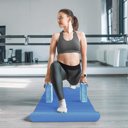 BalanceFrom 7-Piece Yoga Set with 71x24x0.5 Inches Extra Thick Mat and Carrying Sling – Includes 2 Blocks, Stretch Strap, 2 Towels, and Knee Pad for Home, Studio, and Gym Workouts - color: Blue
