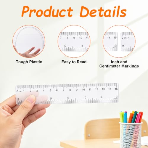 Plastic Clear Ruler Math Set - 6'' 12'' Transparent Straight Ruler, 4'' 6'' Protractor, 30/60 & 45/90 Triangle Ruler, Geometry Math Measuring Tool for School Office Drawing Teachers Kids Supplies - color: Transparent