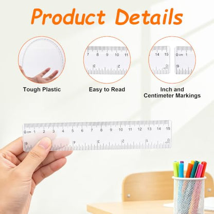 Plastic Clear Ruler Math Set - 6'' 12'' Transparent Straight Ruler, 4'' 6'' Protractor, 30/60 & 45/90 Triangle Ruler, Geometry Math Measuring Tool for School Office Drawing Teachers Kids Supplies - color: Transparent