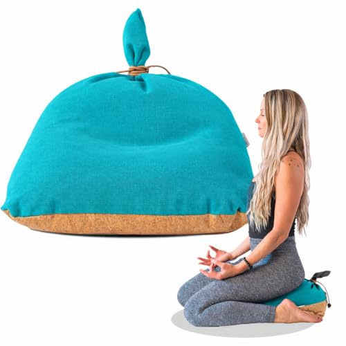 MONK & LLAMA Meditation Cushion Floor Cushion for Yoga & Sitting – Zafu Pillow for Proper Posture & Spinal Alignment, Comfortable Buckwheat Support with Washable Cover for Meditation, Home & Office - color: Teal