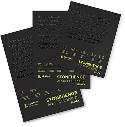 Stonehenge Aqua Black Medium Weight Pad, 140lb, Coldpress, 5 x 7 Inches, 15 Sheets for Wet and Dry Media - size: 5 x 7