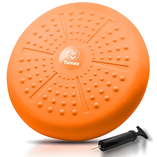Tumaz Wobble Cushion Wiggle Seat Core Balance Disc with Pump | Extra Thick | Supports Active Sitting | For Sensory Kids | Core Training| Office, Home & Classroom - color: 02. Orange