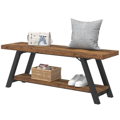 LVB Rustic Entryway Bench with Storage, Hallway Bench for Entryway, 47 in - color: Rustic Brown
