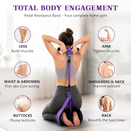 Pedal Resistance Band with Handles & Figure 8 Bands Set, Adjustable Foot Pedal Exerciser & Elastic Rope, Full Body Workout for Abs Arms Legs Waist Core, Pilates Yoga Sit Up Home Gym Equipment
