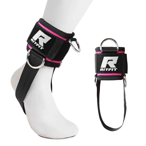 RitFit Kickback Ankle Straps Padded Ankle Strap for Cable Machine,Strong Hook and Loop,Reinforced 3 D-Ring, Adjustable Comfort fit Neoprene - Premium Ankle Cuffs to Enhance Abs, Glute & Leg Workouts | Padded Neoprene, Extra Under-Foot Strap, Hook & Loop,
