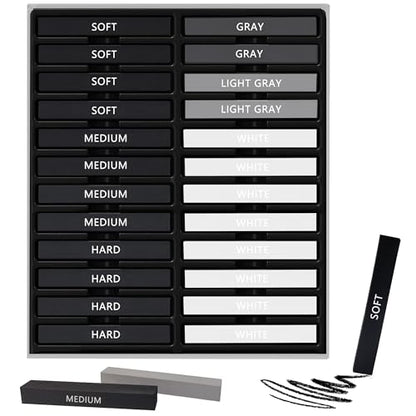 24 Pcs Compressed Charcoal Sticks with Soft, Medium, Hard and White Charcoal, Square Charcoal Stick Kit for Drawing, Sketching and Shading (12 Black + 4 Gray + 8 White) - color: 12 Black + 4 Gray + 8 White