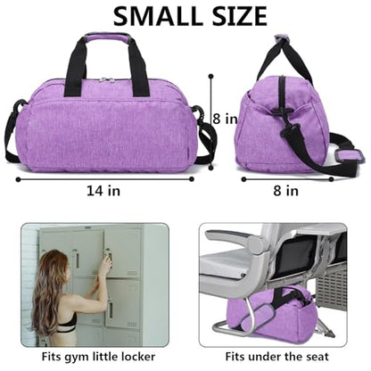 14 inch Small Gym Bag for Women & Men, Mini Duffel Bag for Travel Sports Lightweight Carry On Bag, Light Purple - color: Light Purple
