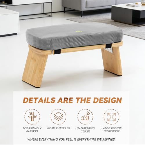 Bamboo Meditation Bench, Foldable Prayer Stool (Grey-Bag) | Meditation Kneeling Bench, Seiza Prayer Bench, Prayer Bench with Meditation Cushion, Kneeling Prayer Stool for Home - color: Grey-bag