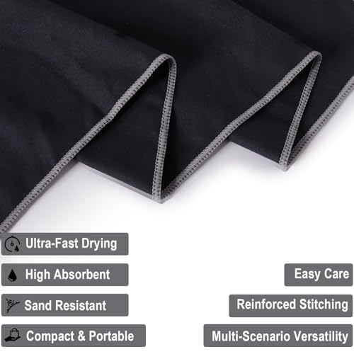 Your Choice Quick Dry Towel - Super Absorbent Microfiber for Gym, Travel, Camping | Ultra Compact & Lightweight - color: Black, size: S (16 x 32" 2Pack)