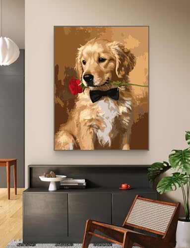 ZRIZQ Paint by Numbers Kit for Adults Beginner Animal,Dogs,16x20 | Full set with wooden brushes,rolled canvas,rich paints.Calming activity.Beginner friendly.Just open and paint. - color: 16"X20"Rolled Canvas(Frameless)-Dog 2