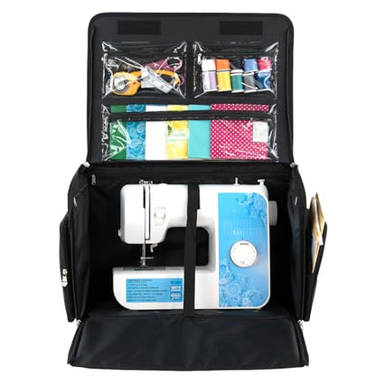 Everything Mary 4 Wheels Collapsible Deluxe Sewing Machine Storage Case - Rolling Trolley Carrying Bag for Brother, Singer - color: Grey Floral