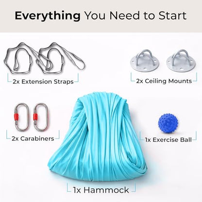 LOTUS78 Aerial Yoga Hammock 5.5 Yards (198 Inches) – Premium Aerial Silk Swing for Antigravity Fitness, Inversion Therapy, Strength & Flexibility | Purple | Yoga Trapeze for Home & Studio - color: Blue