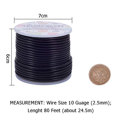 BENECREAT 10 Gauge Jewelry Craft Aluminum Wire 80 Feet Bendable Metal Sculpting Wire for Craft Floral Model Skeleton Making (Black, 2.5mm) - color: Black, size: 10 Gauge