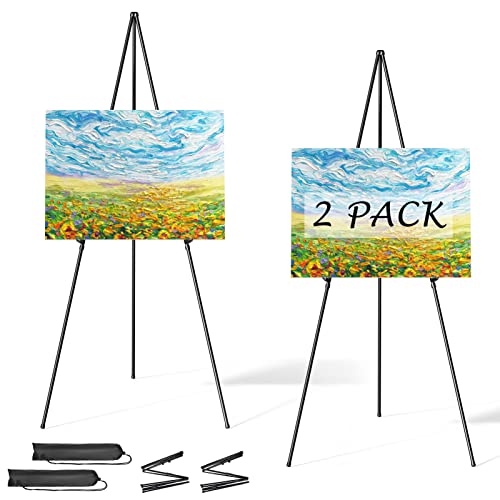 Easel Stand for Sign, Aredy 63" Portable Painting Easel, Lightweight Metal Easels for Painting Canvas, Wedding Sign (2 Pack) - style: 2 pack