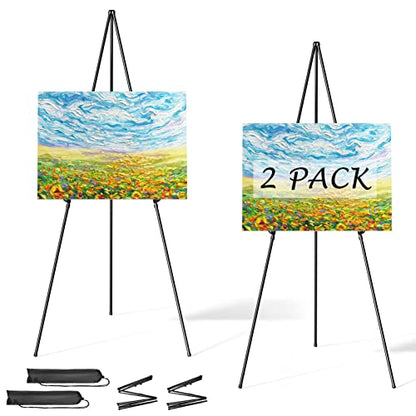 Easel Stand for Sign, Aredy 63" Portable Painting Easel, Lightweight Metal Easels for Painting Canvas, Wedding Sign (2 Pack) - style: 2 pack