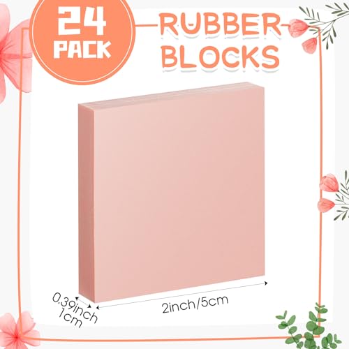 Frienda 24 Pcs 2" X 2" Rubber Carving Blocks Linoleum Blocks for Printmaking, Stamp Making, DIY Crafting, Scrapbook, Painting, Soft and Easy to Carve (Pink) - color: Pink