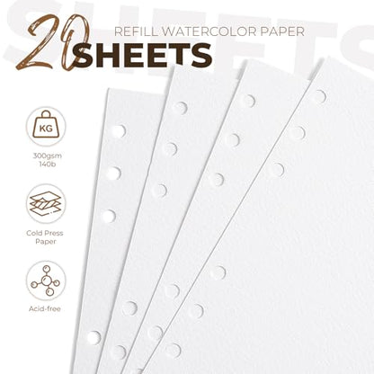 Fuumuui Watercolor Sketchbook Paper Refill - 20 Sheets 140 LB (300 GSM) Cold Pressed, Acid-Free Cotton Paper for Painting, Drawing, Art Journaling, Sketchbook As Travel Notebook - 4 x 6.5 inches - size: 4 x 6.5 inches