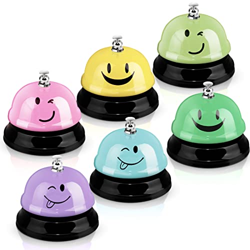 Tudomro 6 Pcs Call Service Dinner Bell for Desk Classroom Metal Smile Face Bell 3 Inch Diameter Anti Rust for Hotel Restaurant Office School Kitchen Bar(Macaron Color) - color: Macaron Color