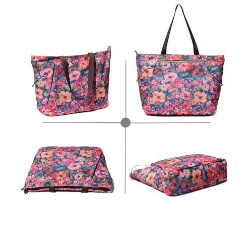 ESVAN Yoga Tote Bag for Women Drawstring Canvas Shoulder Bags for Workout Travel Carryall Pilates Gym and Beach - color: Blue Flower