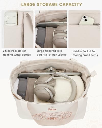 Gonex Yoga Mat Bag For Women Canvas Tote Pilates Gym Bag With Mat Carrier - color: Beige, size: Classic (15.5×5.5×14.5inch)