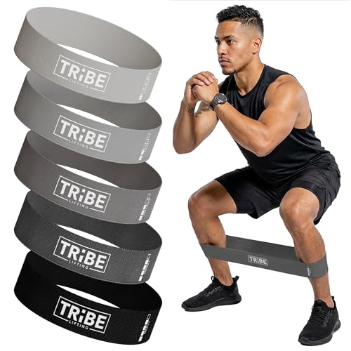 Fabric Resistance Bands for Working Out, 5-Band Set for Legs and Glutes | Booty bands for women and men, 5 resistance levels, for glute activation, hip training, squats, lunges and physical therapy - color: Grey