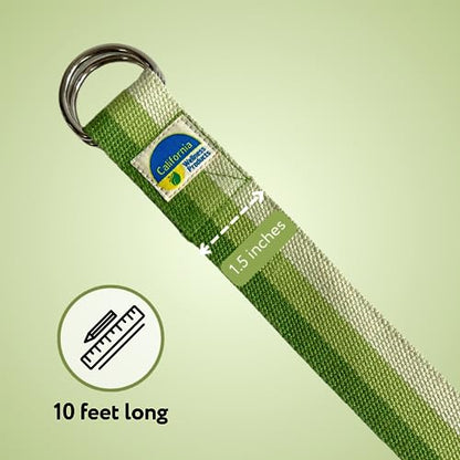 California Yoga Strap | Yoga Belt with Safe Adjustable D-Ring Buckle for Pilates | Stretching Strap | Exercise Bands | Physical Therapy | Improves Sitting Posture - color: Green-10ft