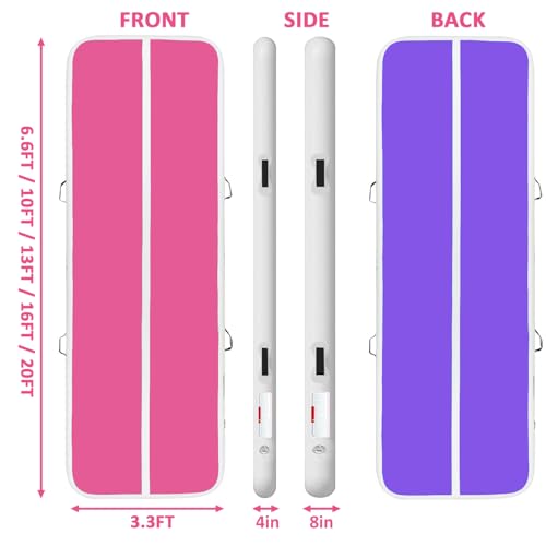 Air Mat Tumble Track, Gymnastics Mats Tumbling Track with Electric Air Pump for Home Use Cheerleading Training Kids Gym Yoga - color: Pink/Purple, size: 10ftx3.3ftx4inch