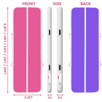 Air Mat Tumble Track, Gymnastics Mats Tumbling Track with Electric Air Pump for Home Use Cheerleading Training Kids Gym Yoga - color: Pink/Purple, size: 10ftx3.3ftx4inch