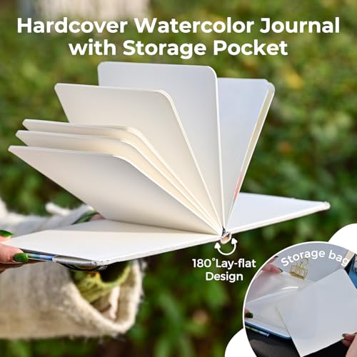 Funto Watercolor Journal, Square, 5.5x5.5, Portable 2-Pack, 48 Pages Each, Gray&Blue Cover, 110lb/230gsm, Art Supplies for Mixed Media - color: Gray&Blue