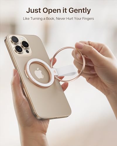 andobil [2026 Unrivaled Stability] Magnetic Phone Grip Holder for MagSafe | Stronger 2-Sided Magnetic Phone Ring Kickstand w/ Silicone Loop MagSafe Accessories for iPhone 17 Pro Max Air 16/15/14/13/12 - color: Rose Gold