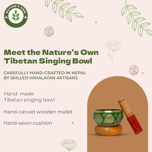 Nature's Own Tibetan Singing Bowl Set- Easy to Play- Meditation Sound Bowl Handcrafted in Nepal for Yoga, Mindfulness, Chakra Healing, Stress Relief - Spiritual Gifts (3.5 Inch, Green) - color: Geen