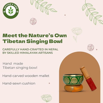 Nature's Own Tibetan Singing Bowl Set- Easy to Play- Meditation Sound Bowl Handcrafted in Nepal for Yoga, Mindfulness, Chakra Healing, Stress Relief - Spiritual Gifts (3.5 Inch, Green) - color: Geen