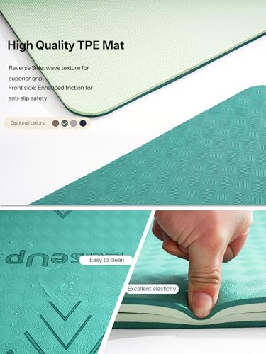 EaseUp Large Yoga Mat 73x35.5x0.4",10mm Thick Non-Slip for Home Workout - color: Green/light green