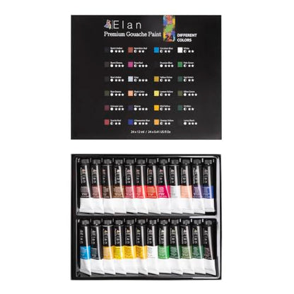 Elan Professional Gouache Paint Set, 24 Rich Colors Gouache Paint Tubes 0.4fl oz, Mini Tubes for Canvas & Crafts, Art Paints for Adults - color: Gouache, style: 24x0.4 Oz