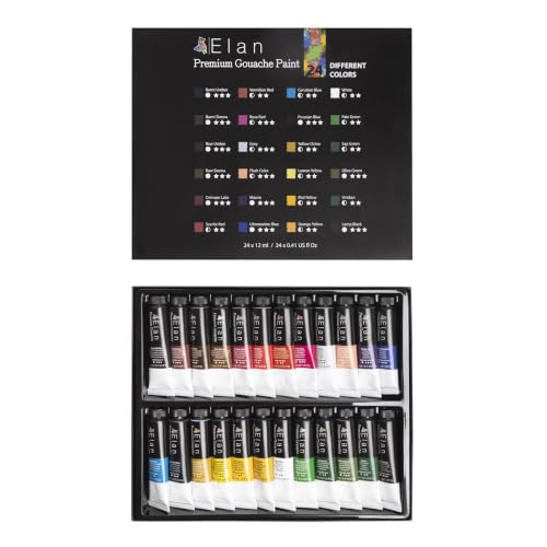 Elan Professional Gouache Paint Set, 24 Rich Colors Gouache Paint Tubes 0.4fl oz, Mini Tubes for Canvas & Crafts, Art Paints for Adults - color: Gouache, style: 24x0.4 Oz