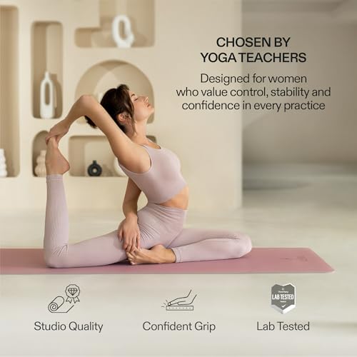 Premium Yoga Mat – Sweat-Activated Non-Slip PU Grip I Natural Rubber Base I 4mm for Yoga, Pilates & Workouts - color: Dusty Rose