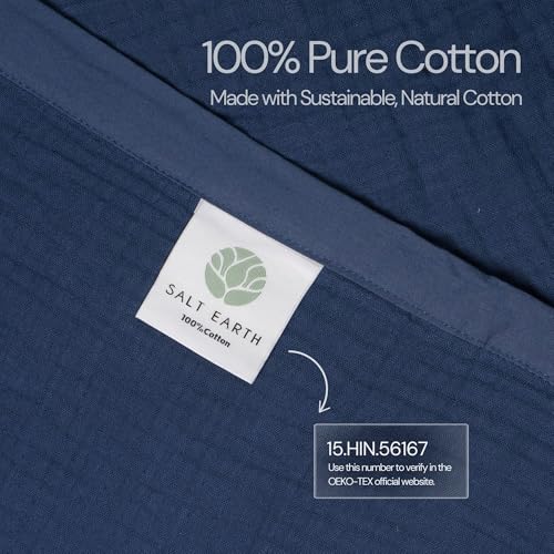 Salt Earth 100% Cotton Gauze 55"X75" Twin 4 Layered Blanket- Navy Blue | Premium Muslin Blanket for Couch,Bed,Living,Summer Lightweight, All Seasons Blankets & Throws, Boho,Travel & Skin Friendly - color: Navy Blue, size: 55"X75" Twin