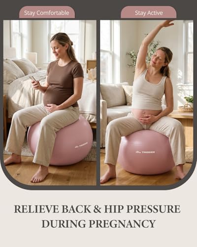 Trideer Exercise Ball, Stability Yoga Ball for Physical Therapy, Active Sitting, Pregnancy & Birth Labor Prep, Core Strength, Balance Training, Posture Improvement and Daily Stretching, 55/65/75cm - color: Blush Dawn Pink, size: L(23-26ines/58-65cm)