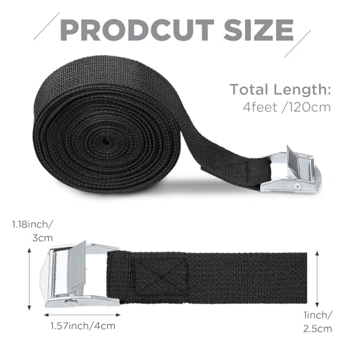Riakrum 4 Feet 15 Pack Lashing Straps with Buckles, Adjustable, Black - color: Black, size: 4 Feet
