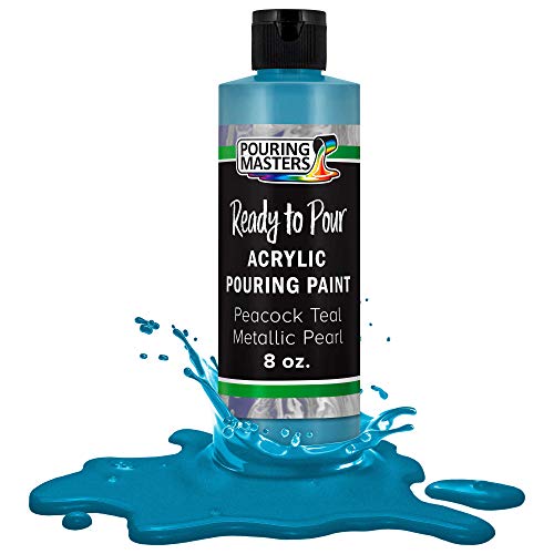 Pouring Masters Peacock Teal Metallic Pearl Ready to Pour Acrylic Pouring Paint - Premium 8-Ounce Pre-Mixed Fluid Acrylic Paint - Fluid Art Supplies for Canvas, Wood, Paper, Tile & Rocks - color: Peacock Teal Metallic Pearl, size: 8 Fl Oz (Pack of 1)