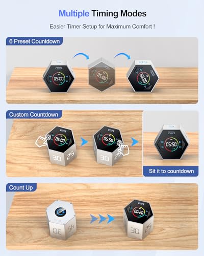 Ticktime T6 Pomodoro Timer Cube for Focus, Study, Work, Task, ADHD, Kitchen - color: Silver