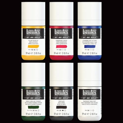 Liquitex Soft Body Acrylic Paint, 6 x 59ml (2-oz), Mixing Set | Low Viscosity, Highly Pigmented, Satin Finish, Retains Subtle Brush Strokes, Great Surface Coverage, Highly Versatile - style: Mixing Set 6 x 59ml (2-oz)