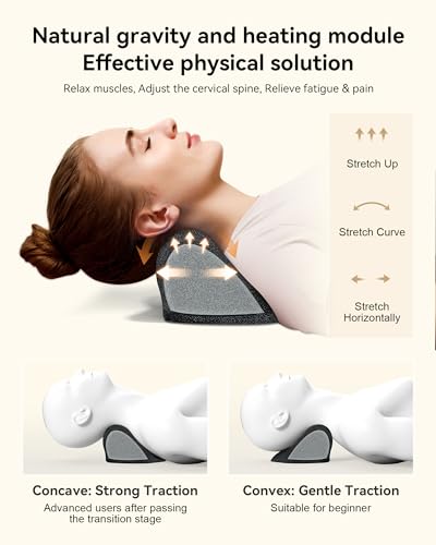 Heated Neck Stretcher for Pain Relief - Neck and Shoulder Relaxer Graphene Heated Cervical Traction Device Neck Pillow Corrector Chiropractic for TMJ Pain Relief and Cervical Spine Alignment Black