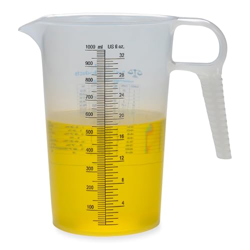 32oz (1 Quart) Measure Pitcher with Convenient Conversion Chart – Extra Strong Food Grade – Great for Cooking, Home Hobbies, Shop Oil and Fluids, Spa Chemicals with High Chemical Resistance by Turnah - size: 32 oz